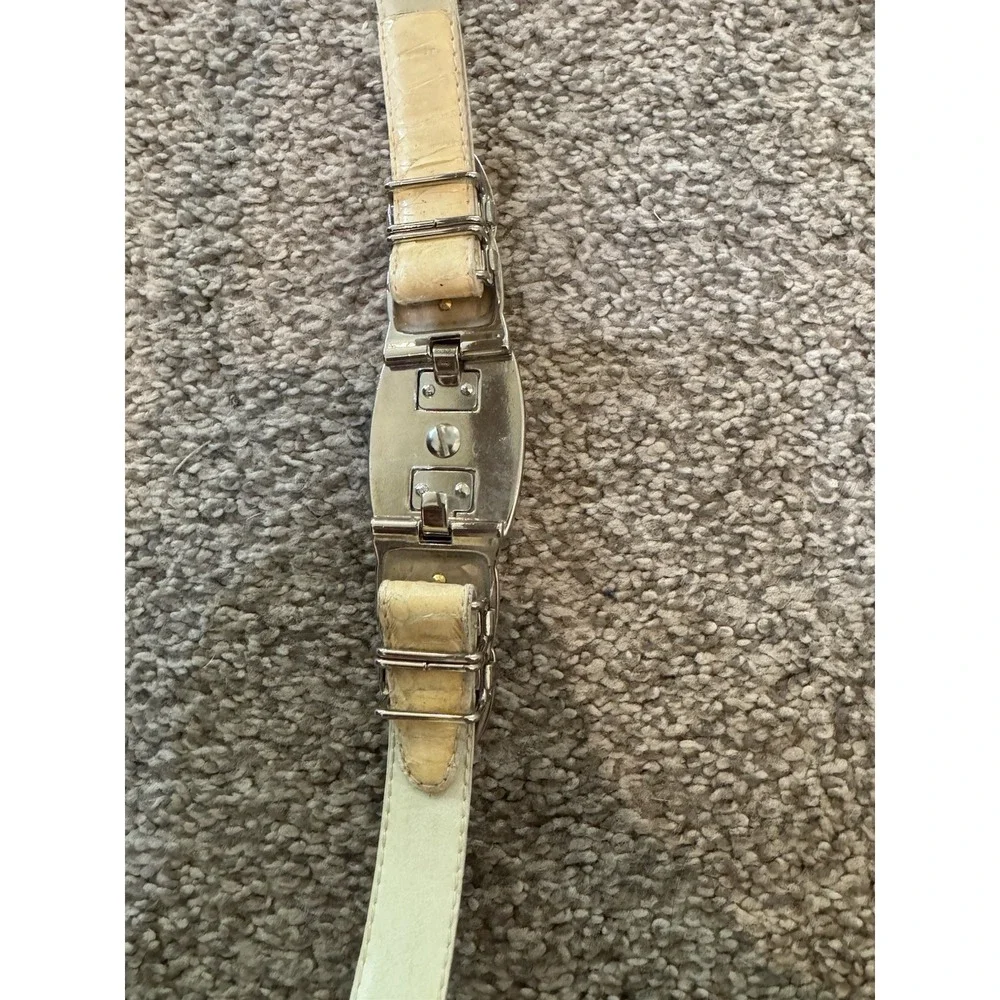 Dame Genuine Snakeskin Women's Yellow Belt Deco Gold Silver Hook Buckle‎